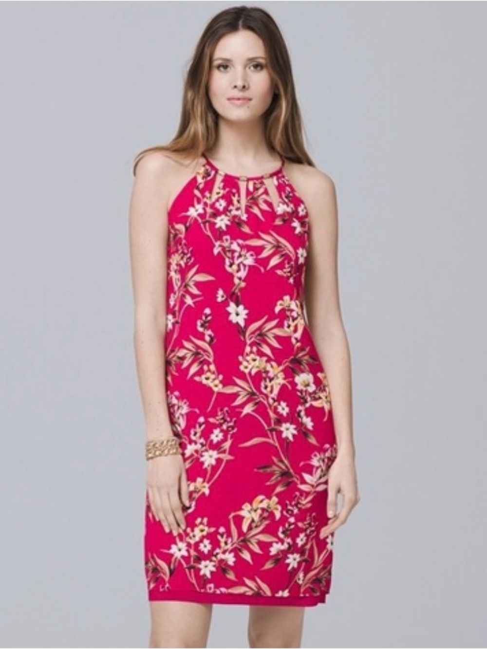 White House black Market floral halter dress XSP 1795